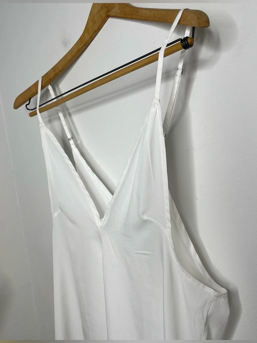 Free People FP One White Slip Cami Tunic Dress L Made in India Sheer Deep V Neck - Picture 11 of 16